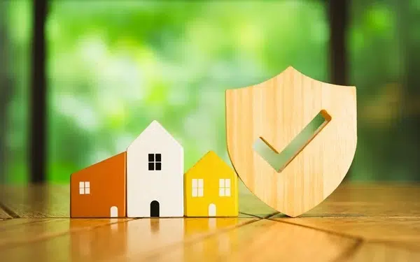 Immobilien-Schutz Symbol mit Häusern