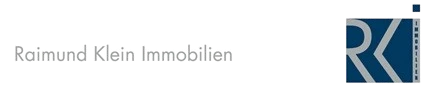 Logo von Raimund Klein Immobilien mit stilisiertem Schriftzug und dem Kürzel „RK“ in einem blauen Quadrat.