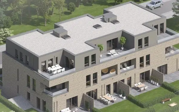 Moderne Wohnanlage mit großzügigen Terrassen.